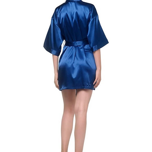 Silk bathrobe kimono navy with tie for bridesmaids - Picture 4 of 5